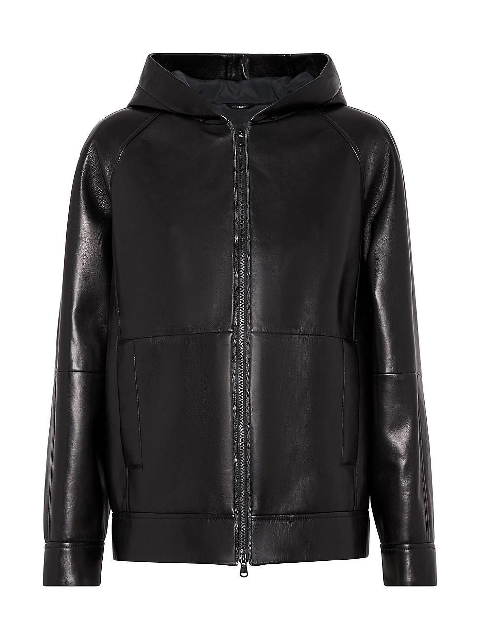 Womens Nappa Leather Hooded Outerwear Jacket Product Image