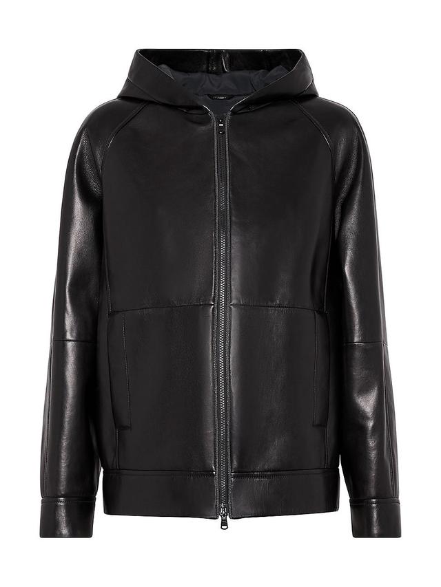 Womens Nappa Leather Hooded Outerwear Jacket Product Image