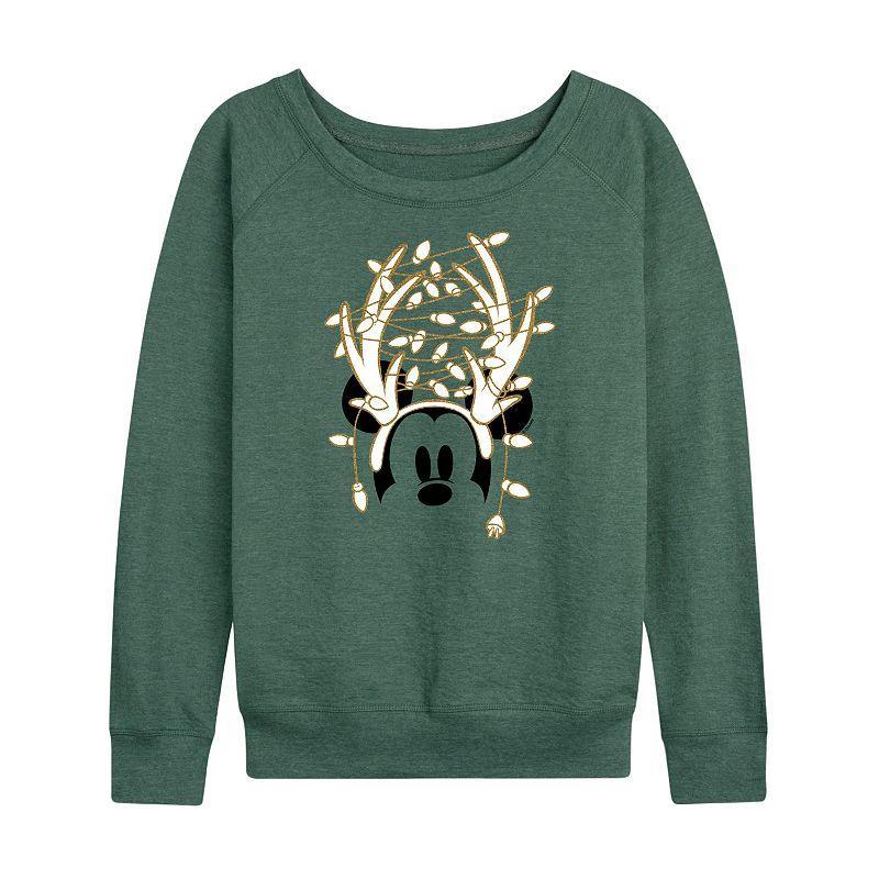 Disneys Mickey Mouse Womens Gold Antlers Lightweight French Terry Sweatshirt Grey Dark Red Product Image