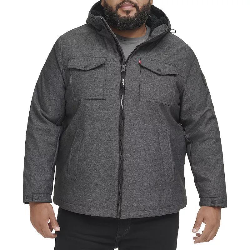 Big & Tall Levis Soft Shell Sherpa-Lined Hooded Storm Coat, Mens Grey Product Image