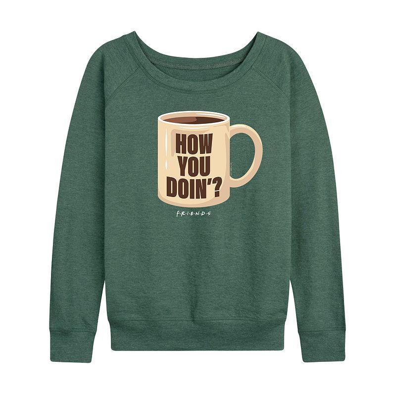 Womens Friends How You Doin Coffee Mug Slouchy Graphic Sweatshirt Grey Green Product Image