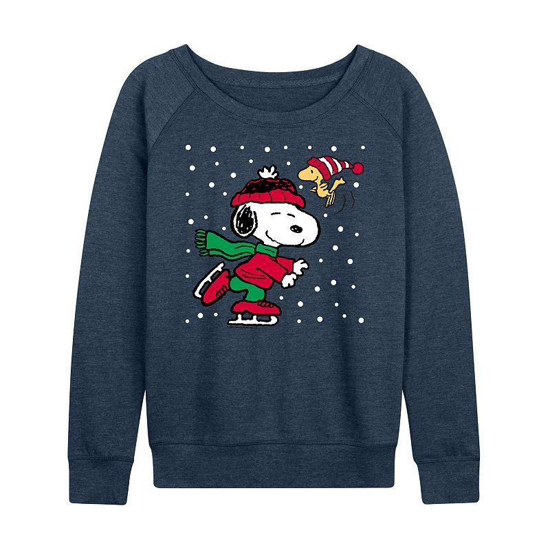 Womens Peanuts Snoopy Holiday Lightweight French Terry Sweatshirt Grey Indigo Product Image