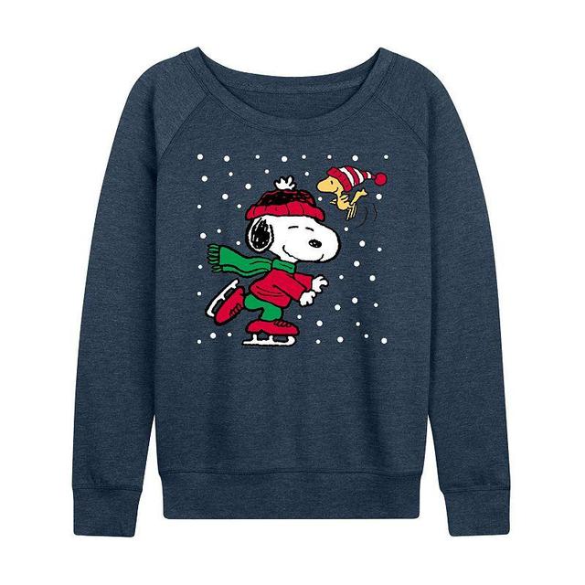 Womens Peanuts Snoopy Holiday Lightweight French Terry Sweatshirt Grey Indigo Product Image