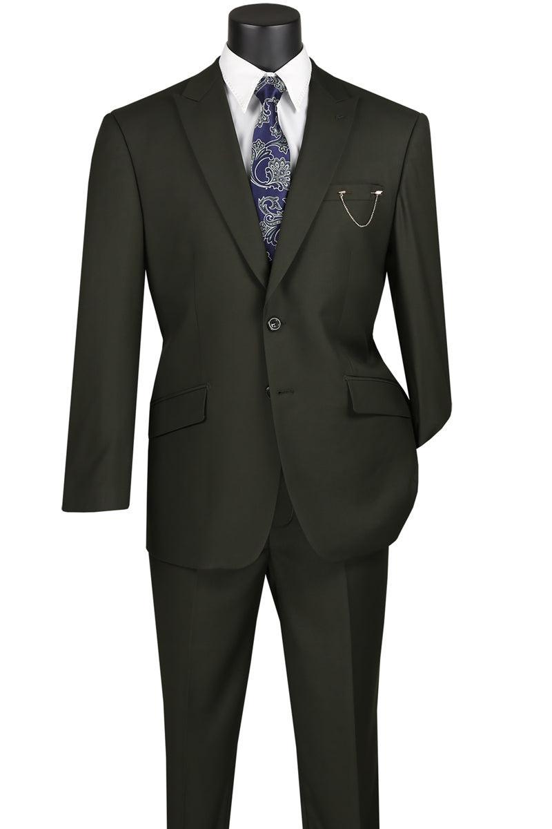 Olive Modern Fit 2 Piece Suit Textured Solid with Peak Lapel Product Image