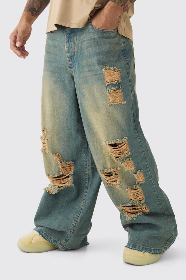 Extreme Baggy Rigid All Over Ripped Jeans | boohooMAN USA Product Image