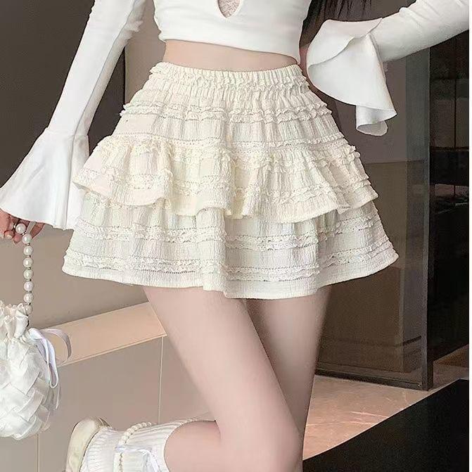 Balletcore High Waist Plain Tiered Mini A-Line Skirt Product Image