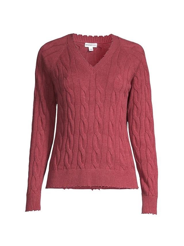 Womens Frayed Cable-Knit Sweater Product Image