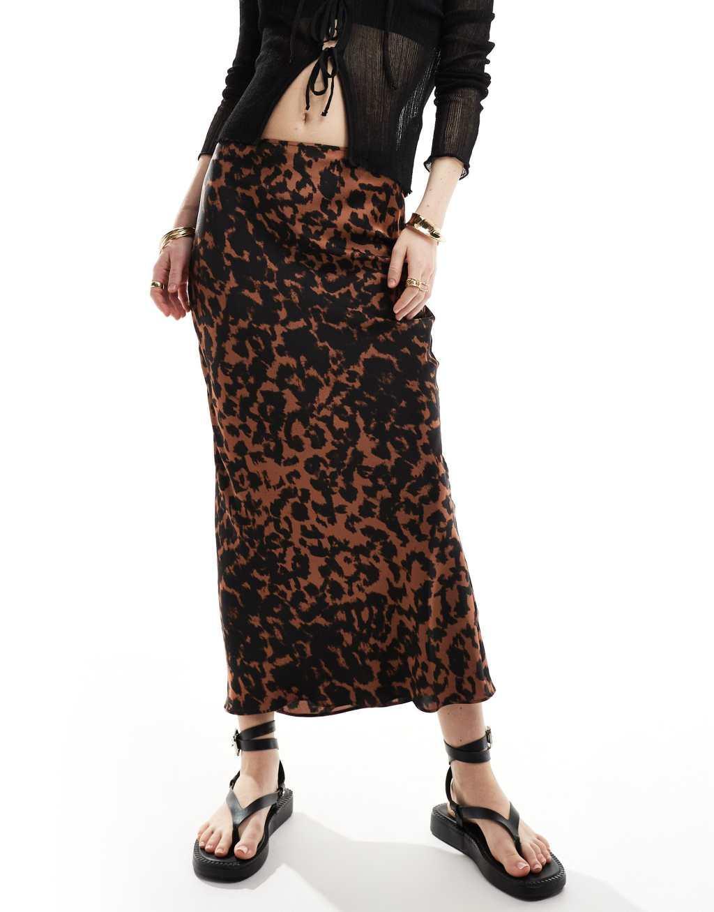 ASOS DESIGN satin bias midi skirt in animal print product image