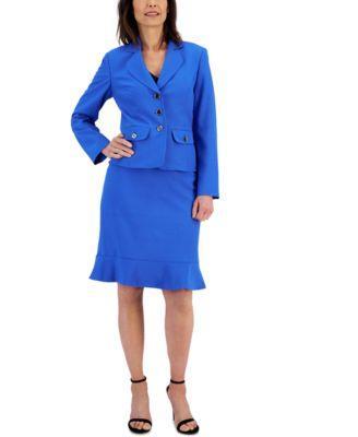 Three-Button Jacket & Flounce-Hem Skirt, Regular & Petite Product Image