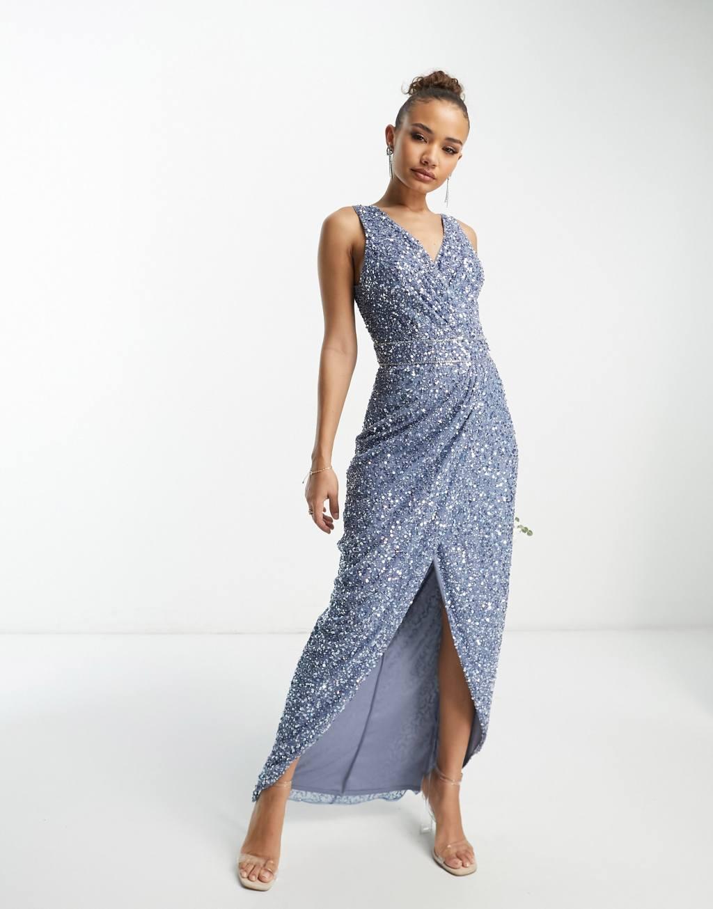 Beauut Bridesmaid wrap maxi dress in dark blue  Product Image