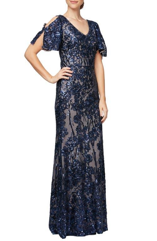 Alex Evenings Sequin Lace Cold Shoulder Trumpet Evening Gown Product Image