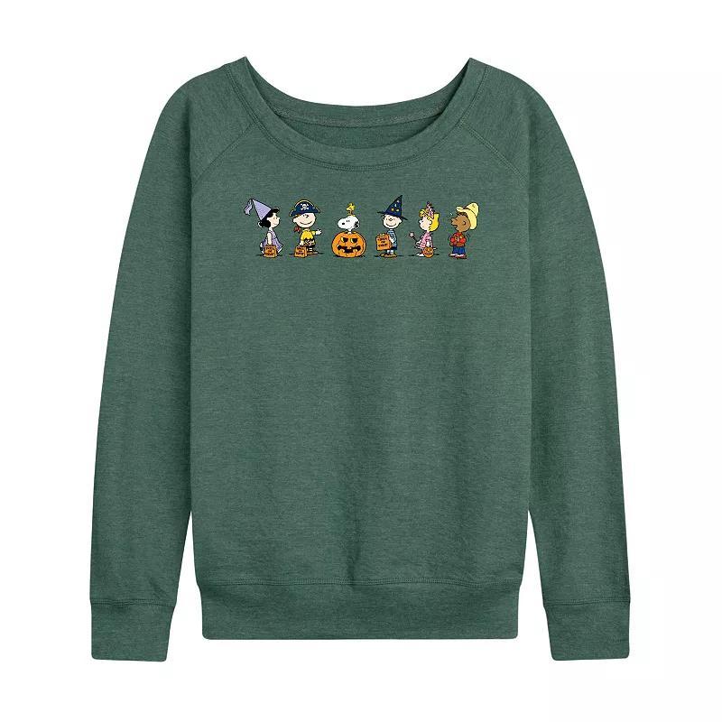 Womens Peanuts Group Trick Or Treat Pullover Grey Green Product Image