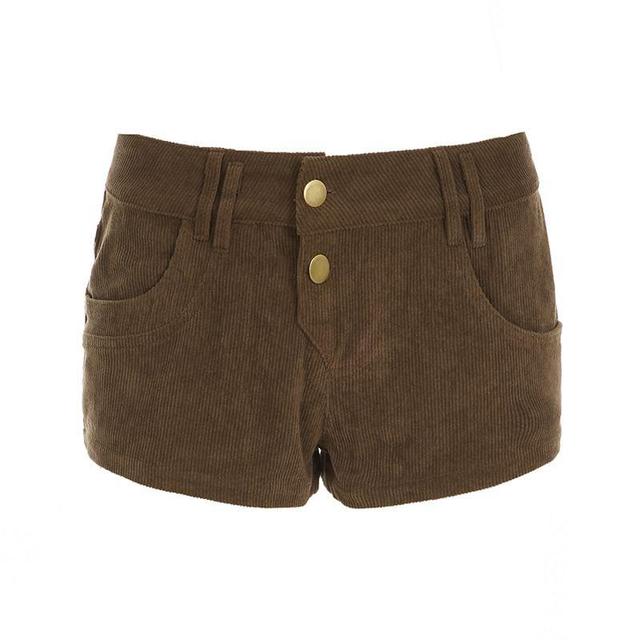 Low Waist Leopard Furry Panel Corduroy Slim-Fit Mini Shorts Product Image