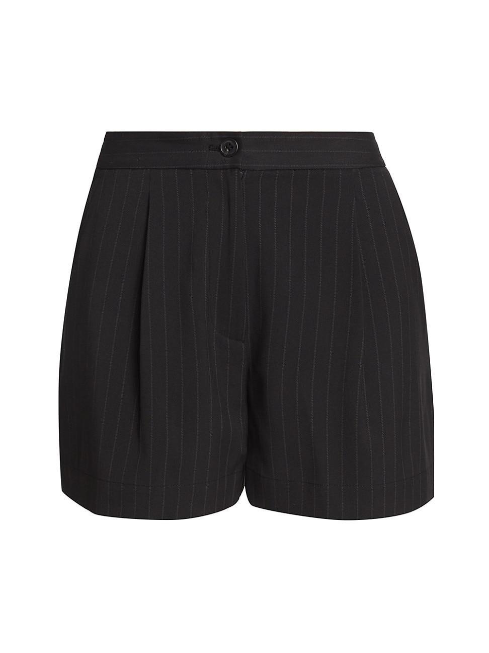 Womens Pleated Twill Pinstriped Shorts product image