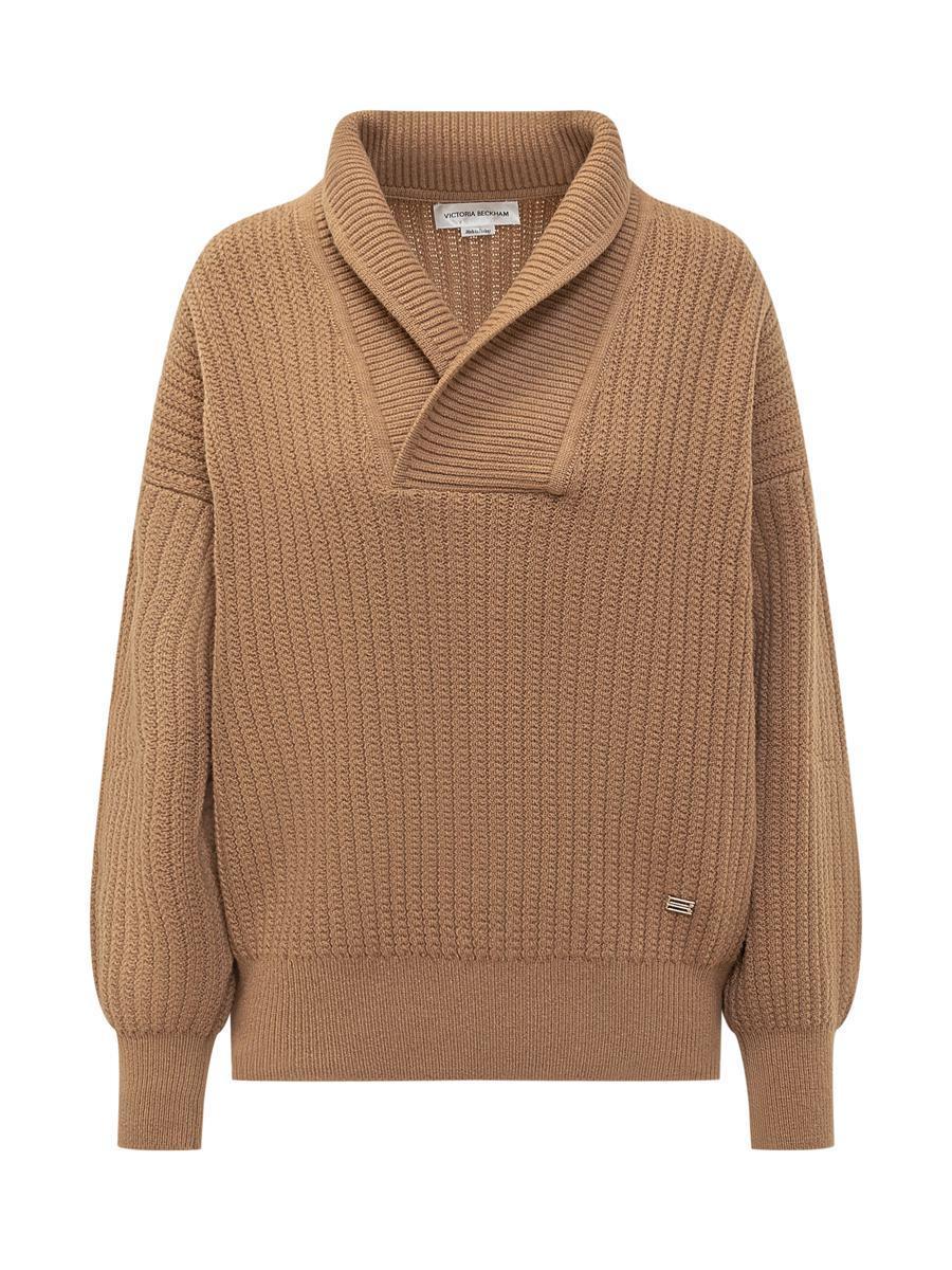 Shawl Neck Jumper In Brown Product Image