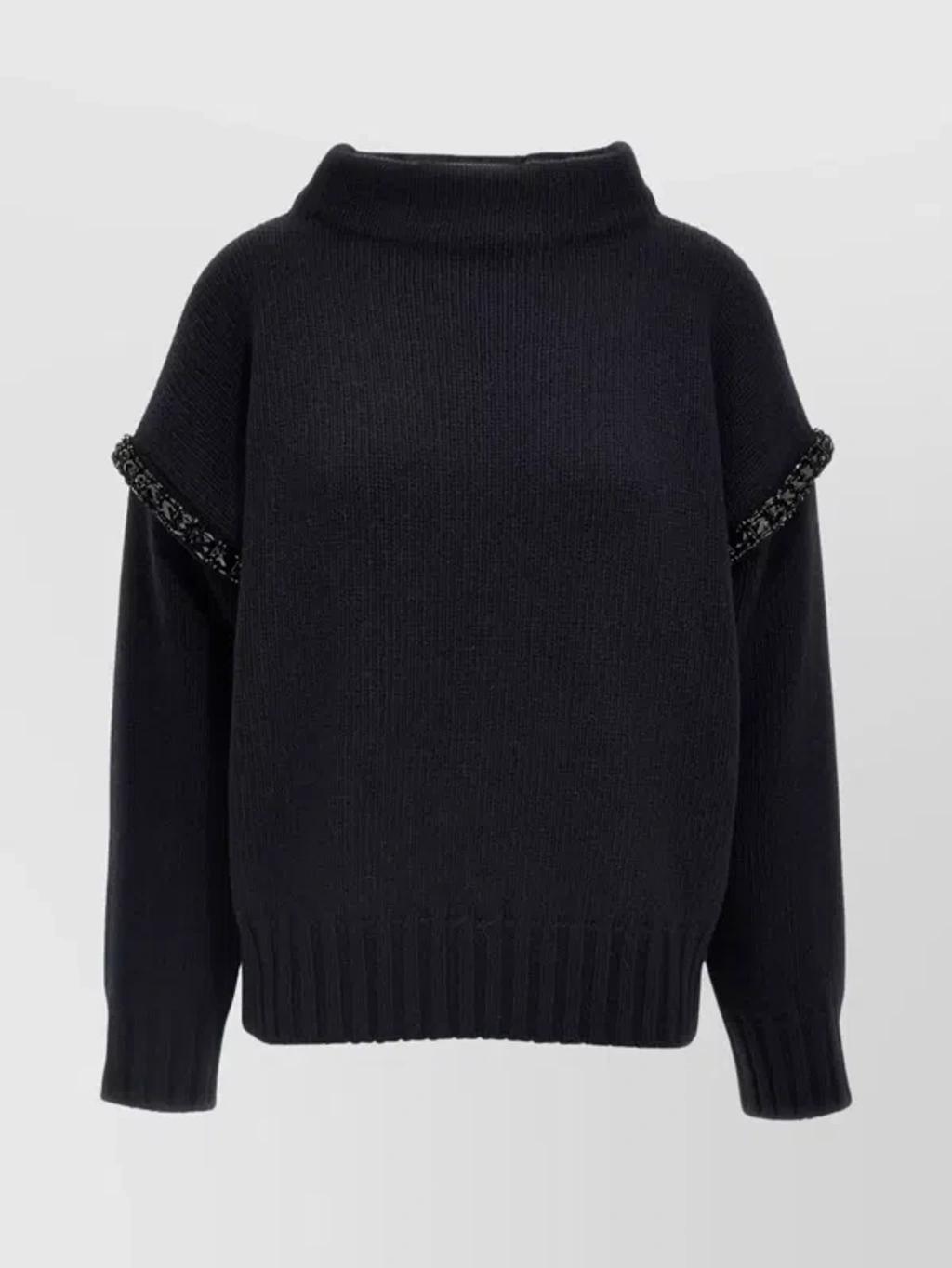 MAX MARA 'embellished High Neck Knit Sweater' In Blue Product Image