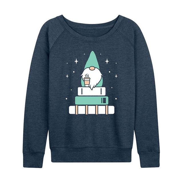 Plus Size Gnome with Coffee and Books Lightweight French Terry Sweatshirt, Womens Grey Indigo Product Image