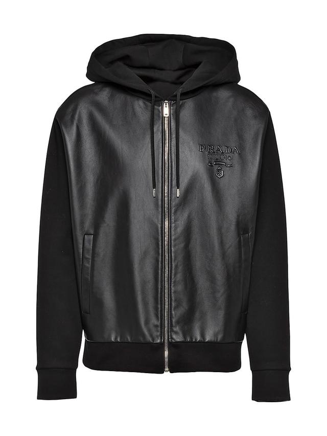 Mens Technical Fleece and Leather Hoodie Jacket Product Image