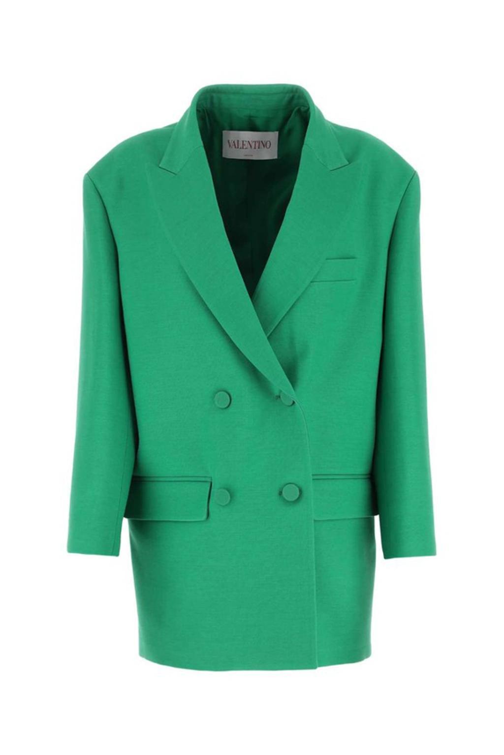 Oversized Double-breasted Wool And Silk-blend Crepe Blazer In Green Product Image