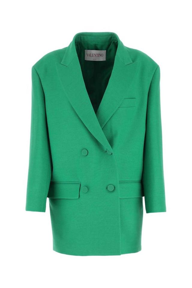 Oversized Double-breasted Wool And Silk-blend Crepe Blazer In Green Product Image