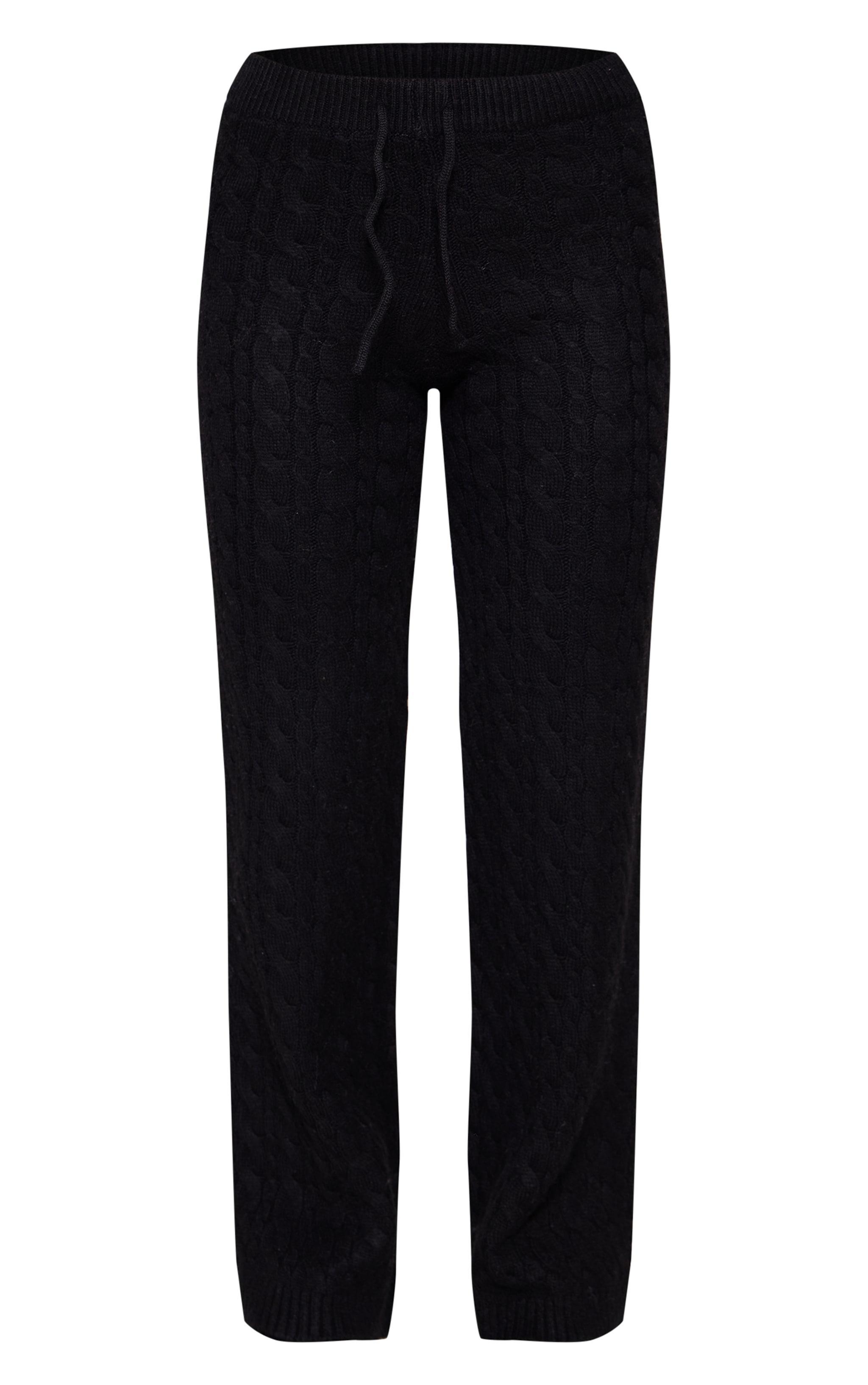 Black Cable Knit Drawstring Waist Pants Product Image