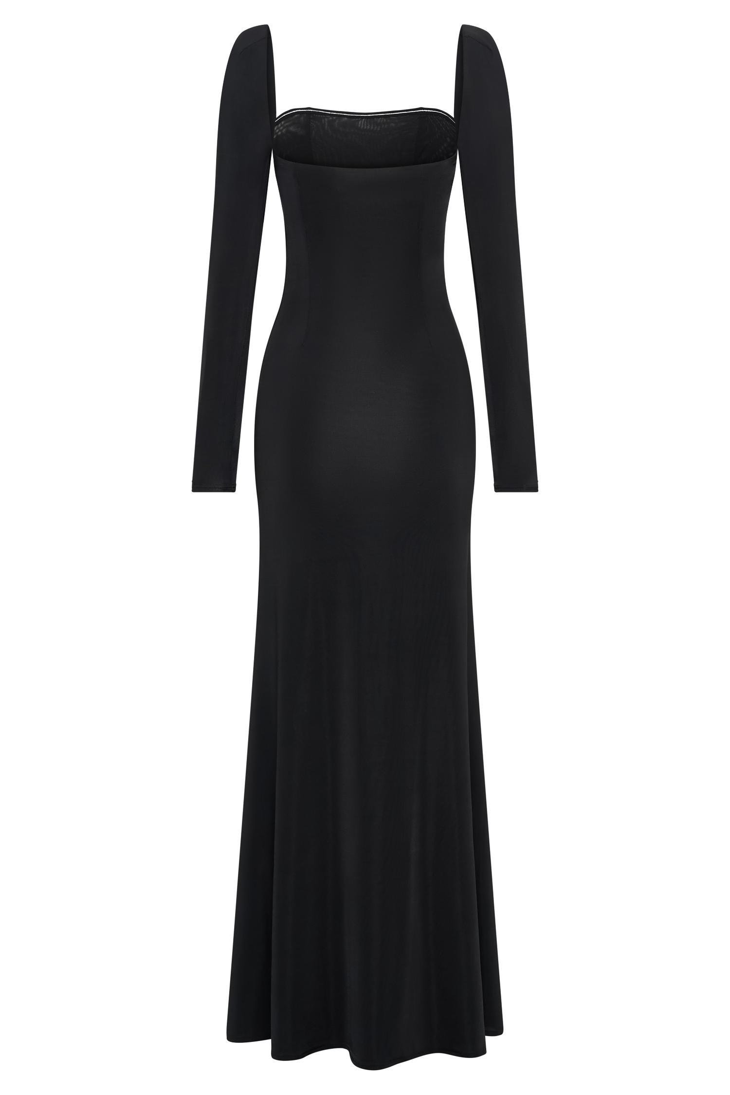 Desirie Slinky Long Sleeve Maxi Dress With Split - Black Product Image