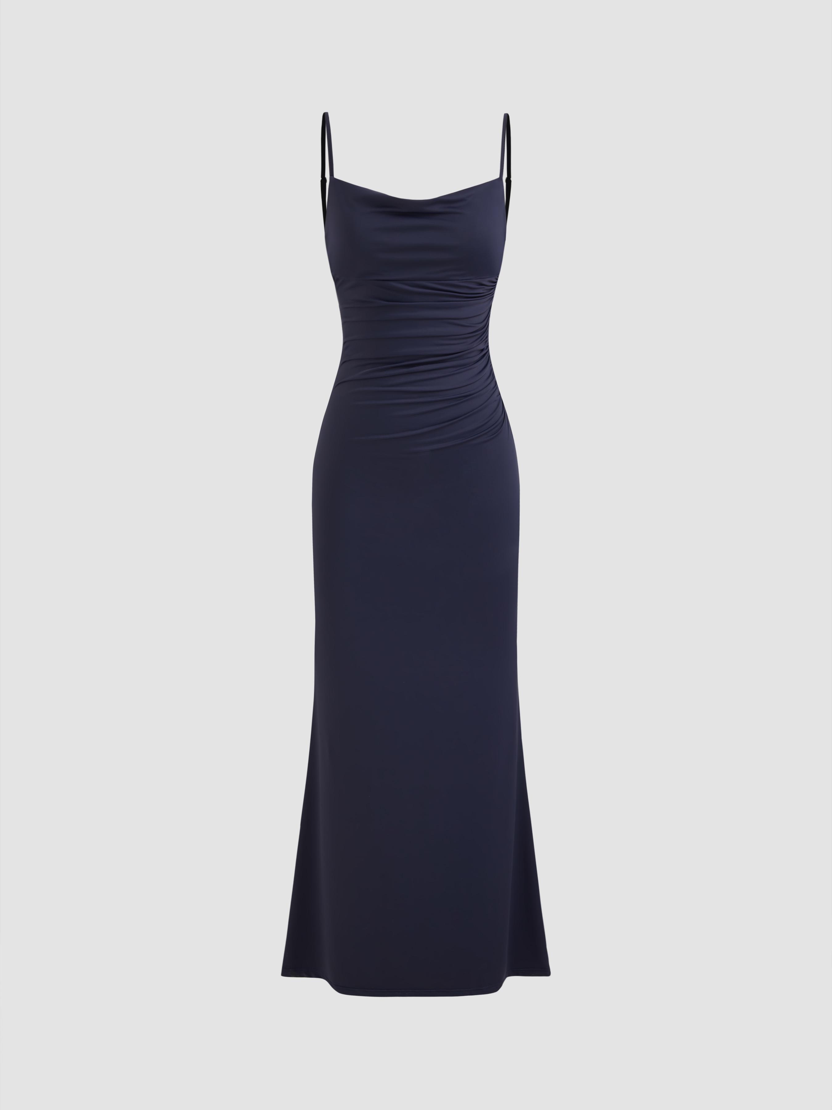 Cowl Neck Ruched Backless Maxi Dress Product Image