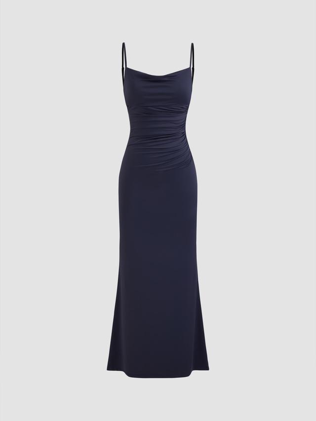 Cowl Neck Ruched Backless Maxi Dress Product Image