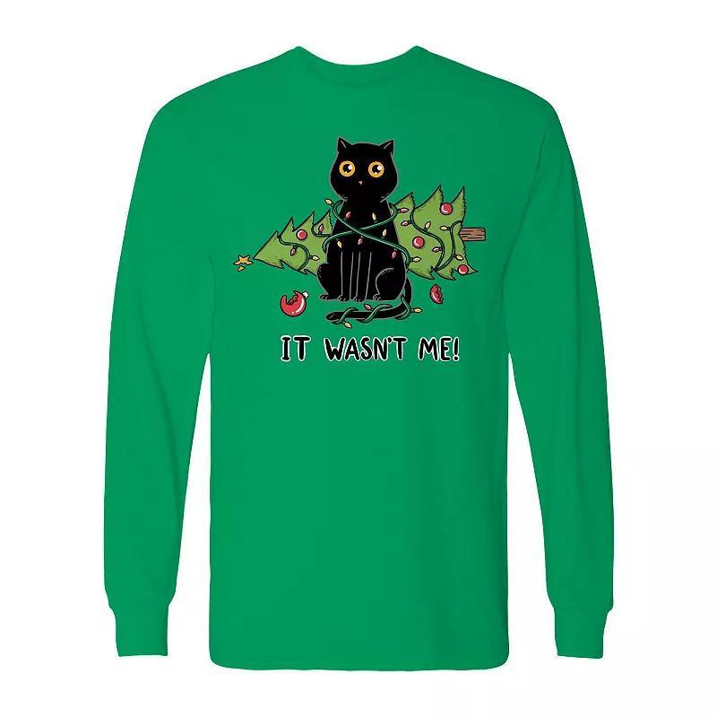 Mens Cat and Christmas Tree Long Sleeve Graphic Tee Product Image