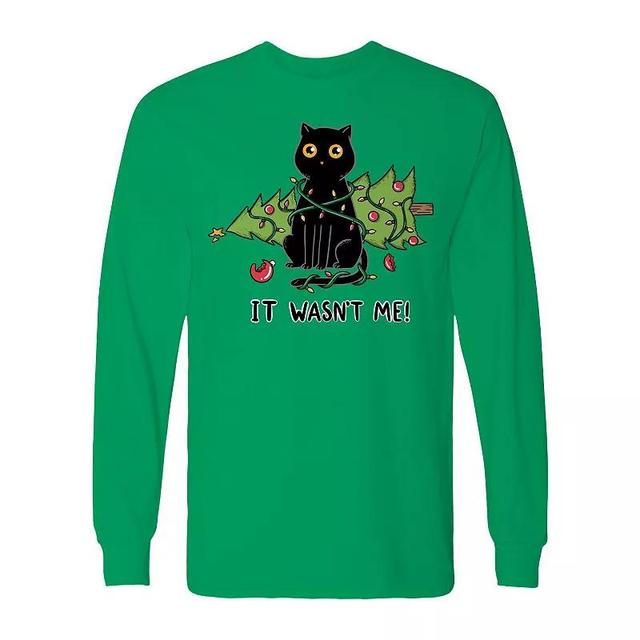 Mens Cat and Christmas Tree Long Sleeve Graphic Tee Product Image