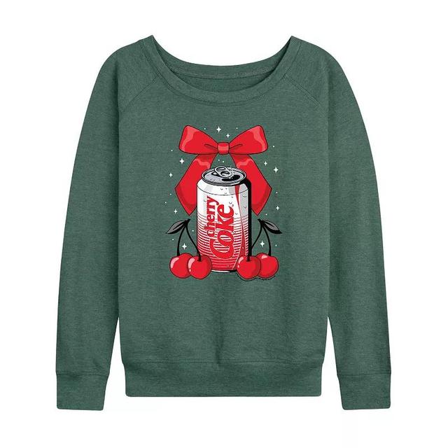 Womens Coca-Cola Cherry Can Bow Lightweight French Terry Sweatshirt Grey Green Product Image