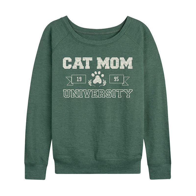 Womens Cat Mom University Lightweight French Terry Sweatshirt, Girls Heather Grey Product Image