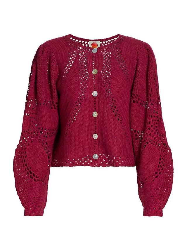 Womens Flower Draw Crochet Cardigan Product Image