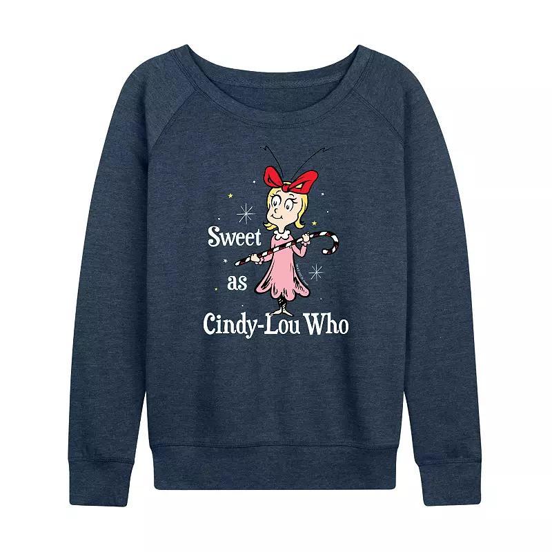 Womens Dr. Seuss The Grinch Cindy Lou Who Lightweight French Terry Sweatshirt, Girls Grey Indigo Product Image