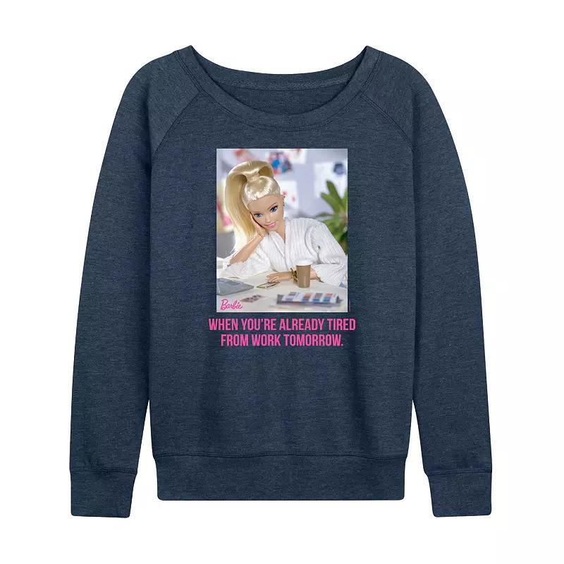 Plus Size Barbie Already Tired Lightweight French Terry Sweatshirt, Girls Grey Indigo Product Image