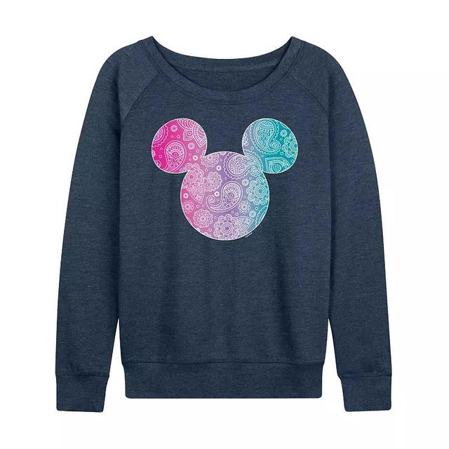 Disneys Mickey Mouse Womens Bandana Pattern Lightweight French Terry Sweatshirt, Girls Grey Blue Product Image