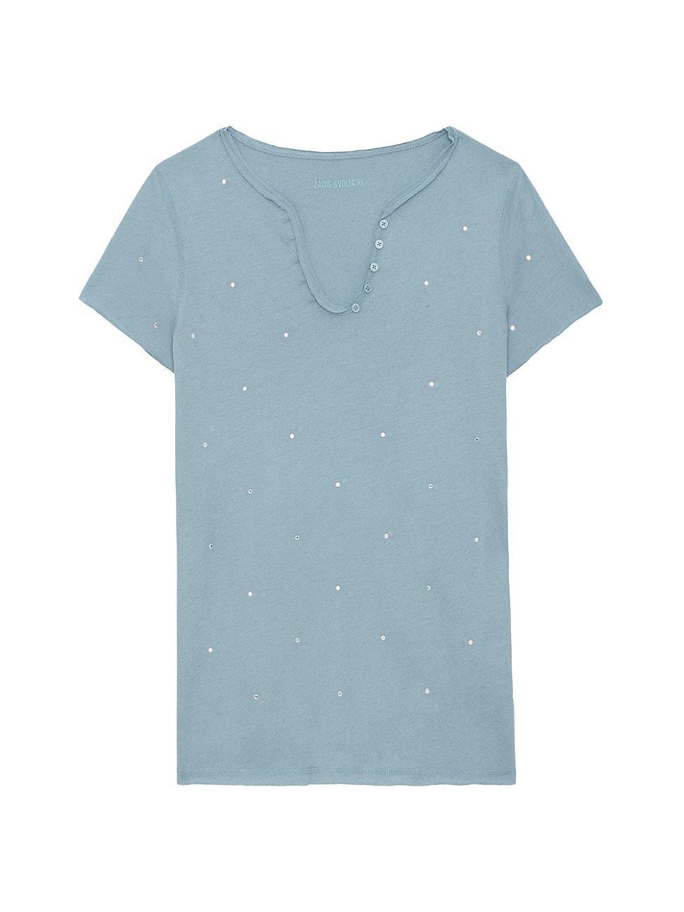 Womens Cotton Crystal-Embellished T-Shirt Product Image