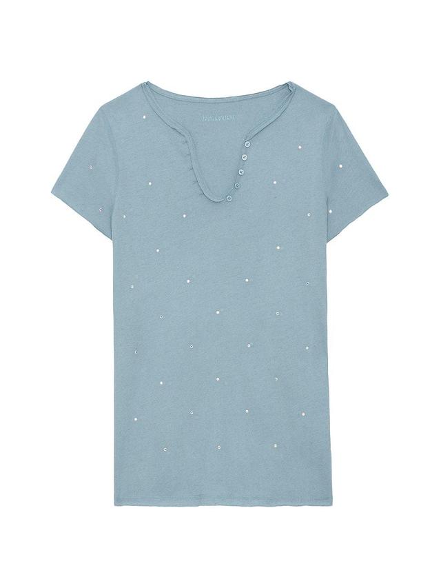 Womens Cotton Crystal-Embellished T-Shirt Product Image