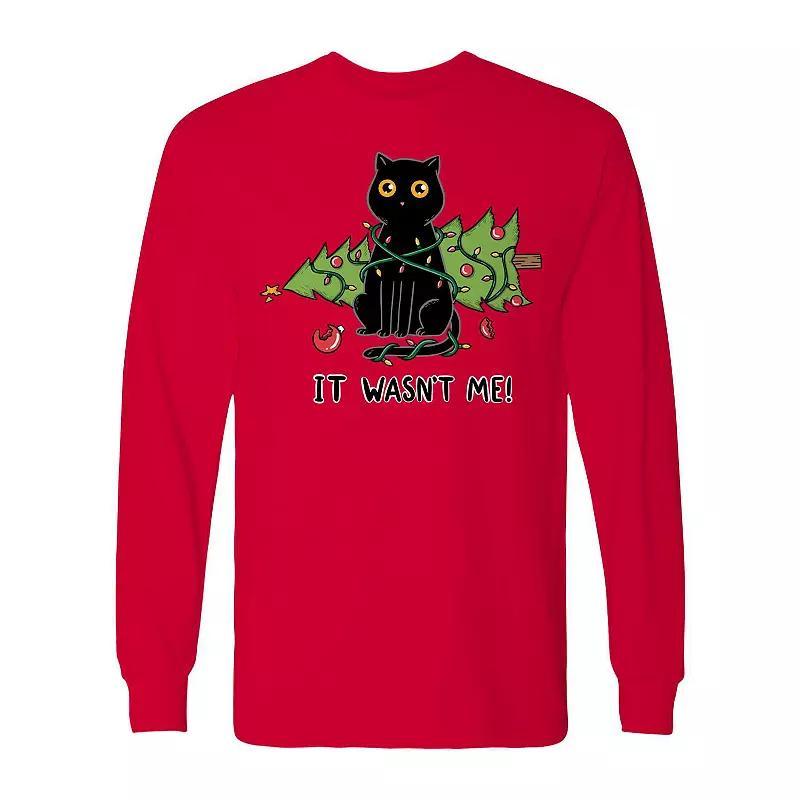 Mens Cat and Christmas Tree Long Sleeve Graphic Tee Product Image