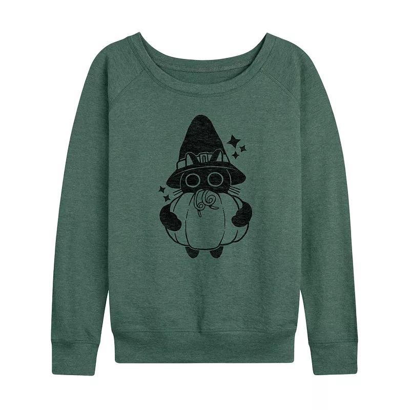 Womens Witch Cat With Pumpkin Halloween Pullover Grey Dark Red Product Image