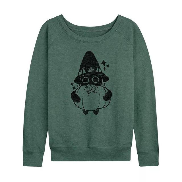 Womens Witch Cat With Pumpkin Halloween Lightweight French Terry Sweatshirt Grey Dark Red Product Image