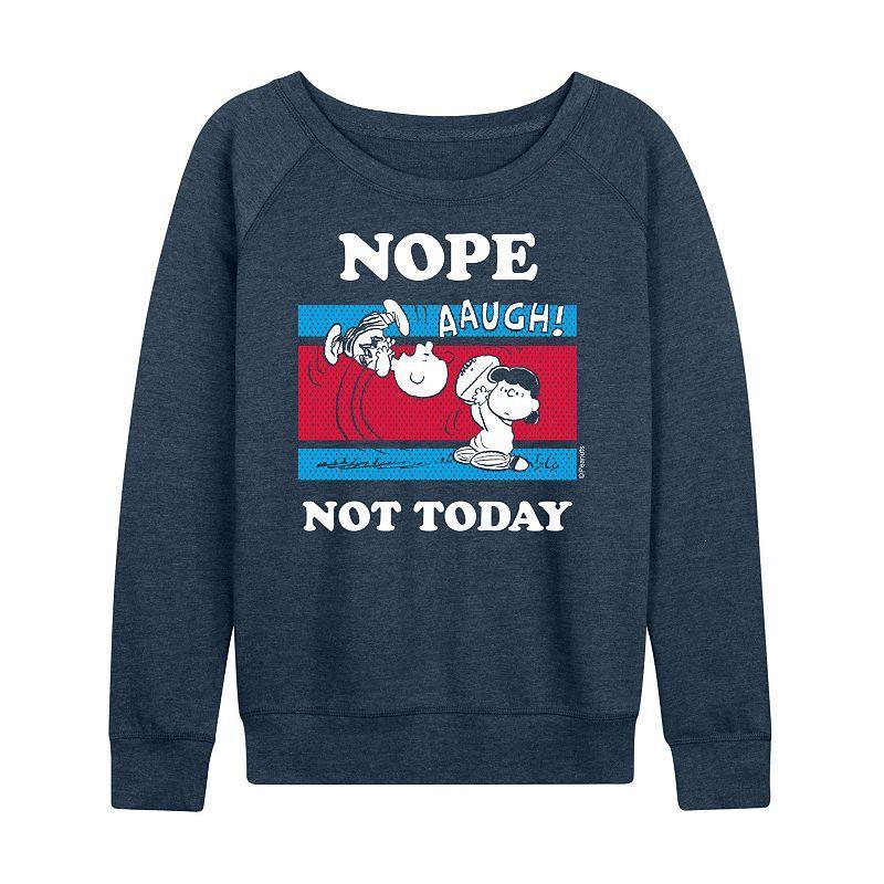 Womens Peanuts Nope Not Today Lightweight French Terry Sweatshirt, Girls Grey Indigo Product Image