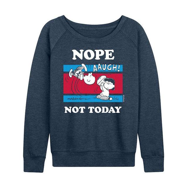 Womens Peanuts Nope Not Today Lightweight French Terry Sweatshirt, Girls Grey Indigo Product Image