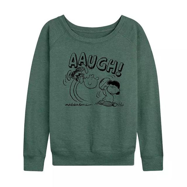 Womens Peanuts Charlie Brown Football Slouchy Graphic Sweatshirt, Girls Grey Green Product Image