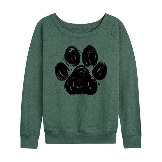 Womens Brushstroke Paw Print Slouchy Graphic Sweatshirt Green Product Image