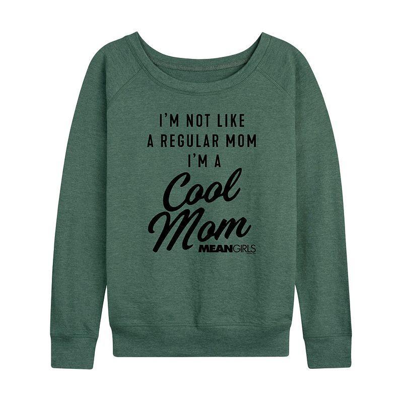 Womens Mean Girls Cool Mom Slouchy Graphic Sweatshirt Grey Green Product Image