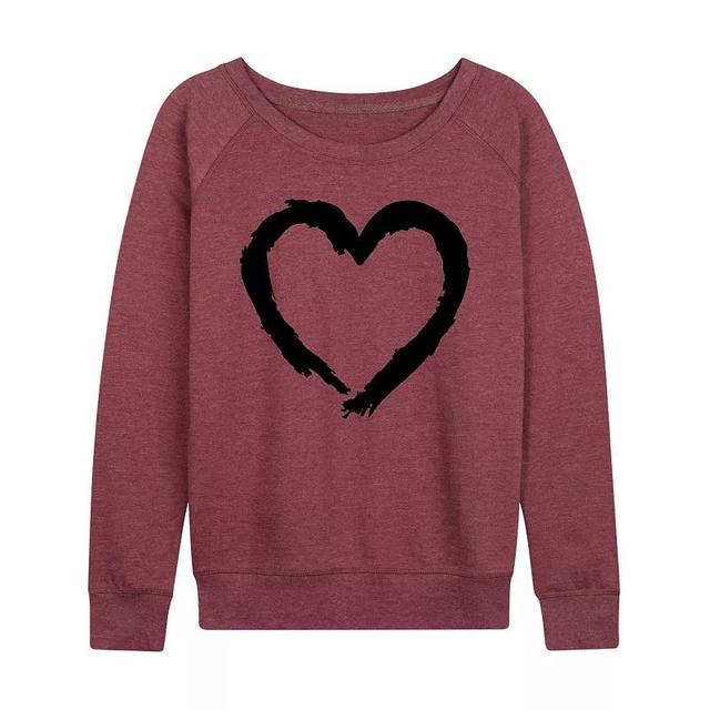 Womens Paintbrush Stroke Heart Lightweight French Terry Sweatshirt Grey Dark Red Product Image