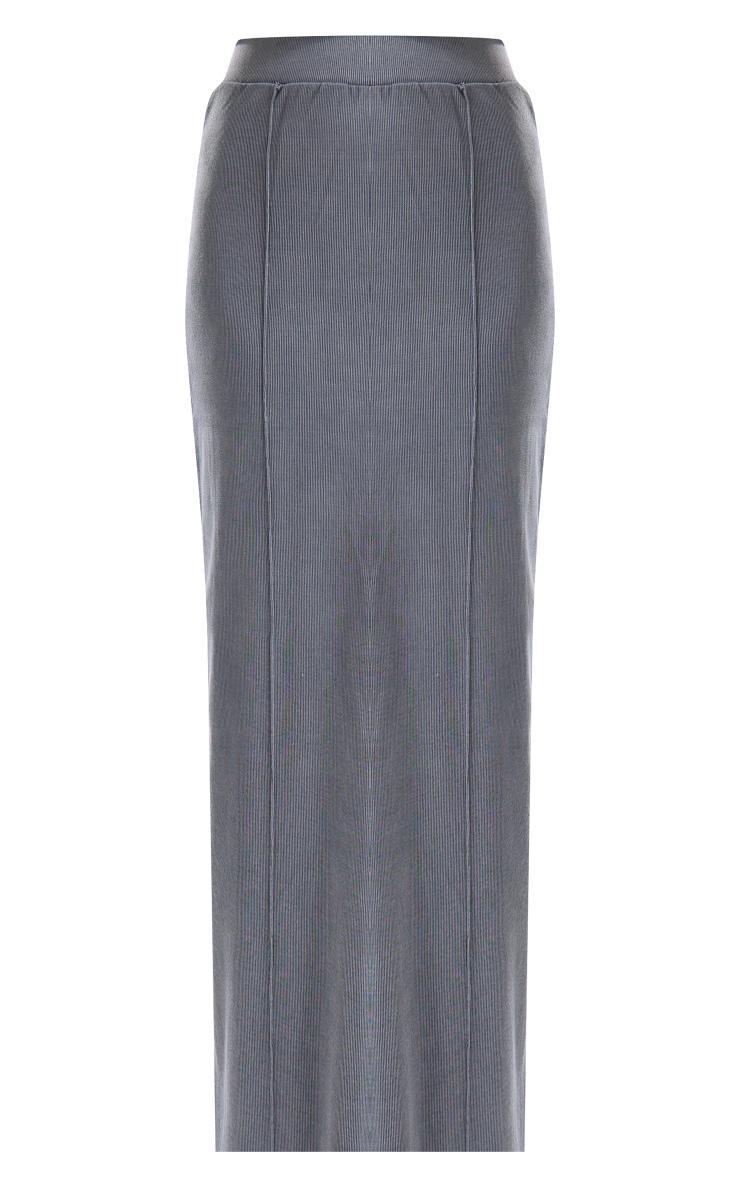 Charcoal Ribbed Pocket Back Detail Maxi Skirt Product Image