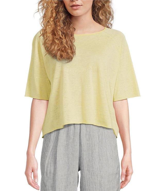 Eileen Fisher Organic Linen Cotton Crew Neck Elbow Raglan Sleeve Top Product Image