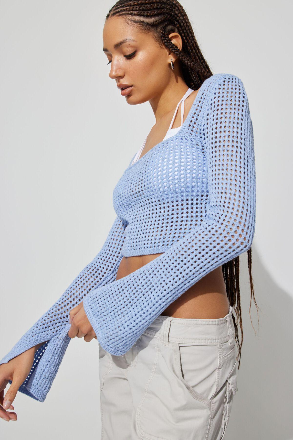 Square Neck Open Knit Sweater Product Image